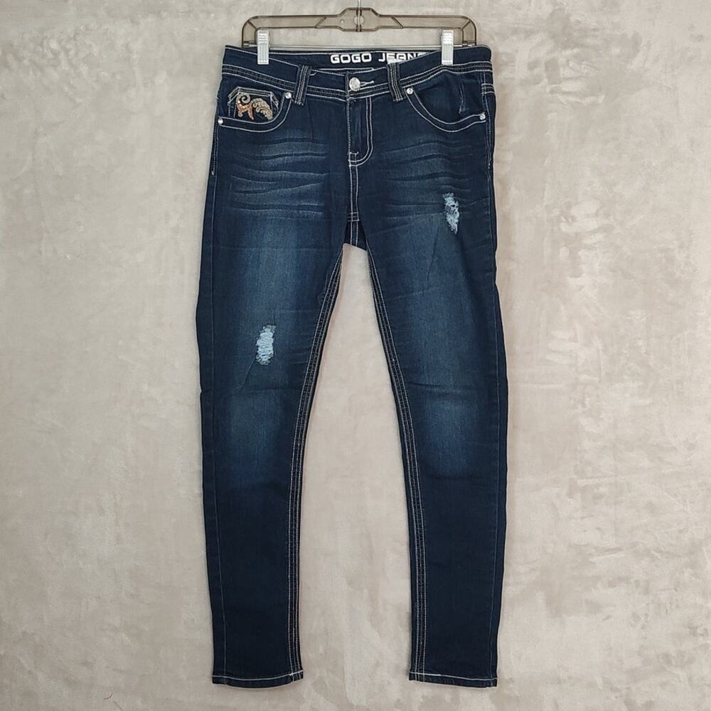 GoGo Jeans Womens/Juniors Size 9 Skinny Stretch Embroidered Distressed 90's Y2K